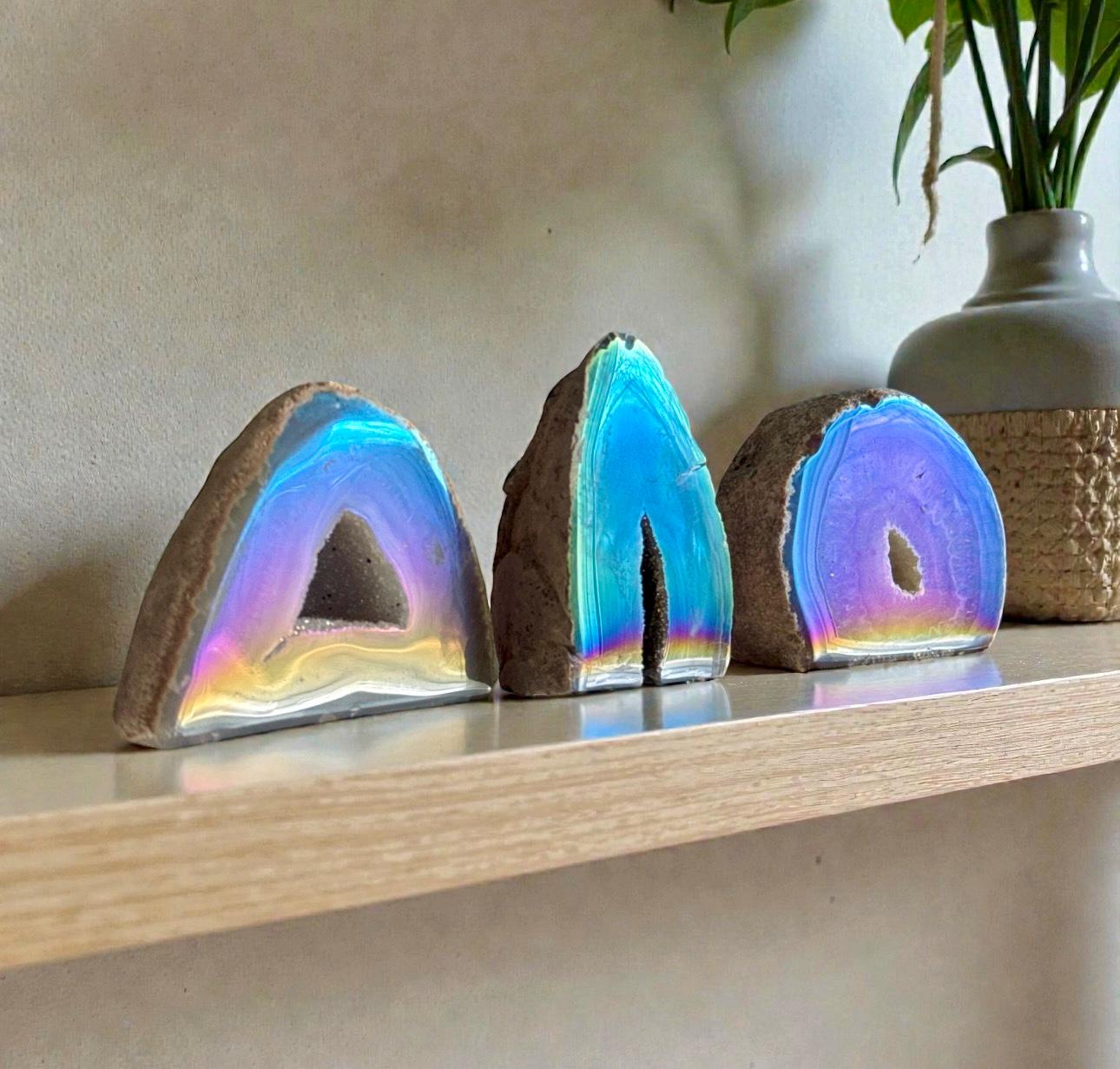 Aura Agate Geode Druze: Ethereal Standing Stone