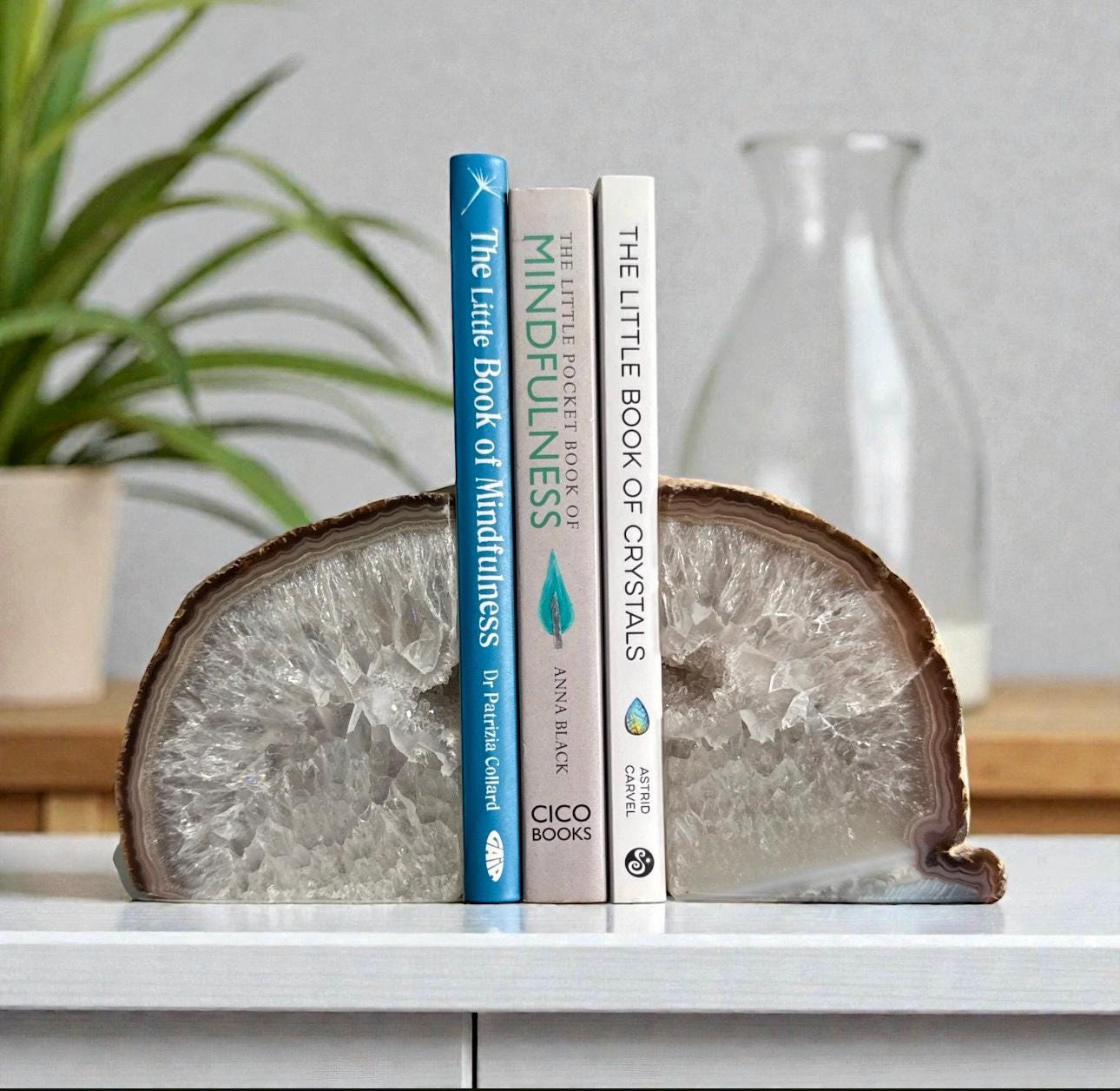 Natural Agate & Quartz Geode Bookends: Natural Crystal Book Ends