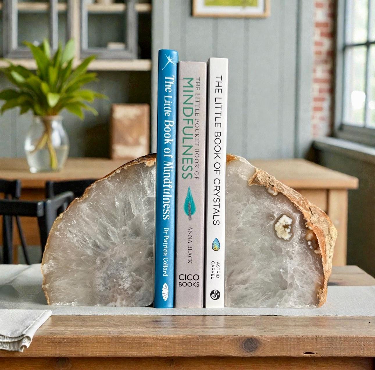 Natural Agate & Quartz Geode Bookends: Natural Crystal Book Ends - Set 3