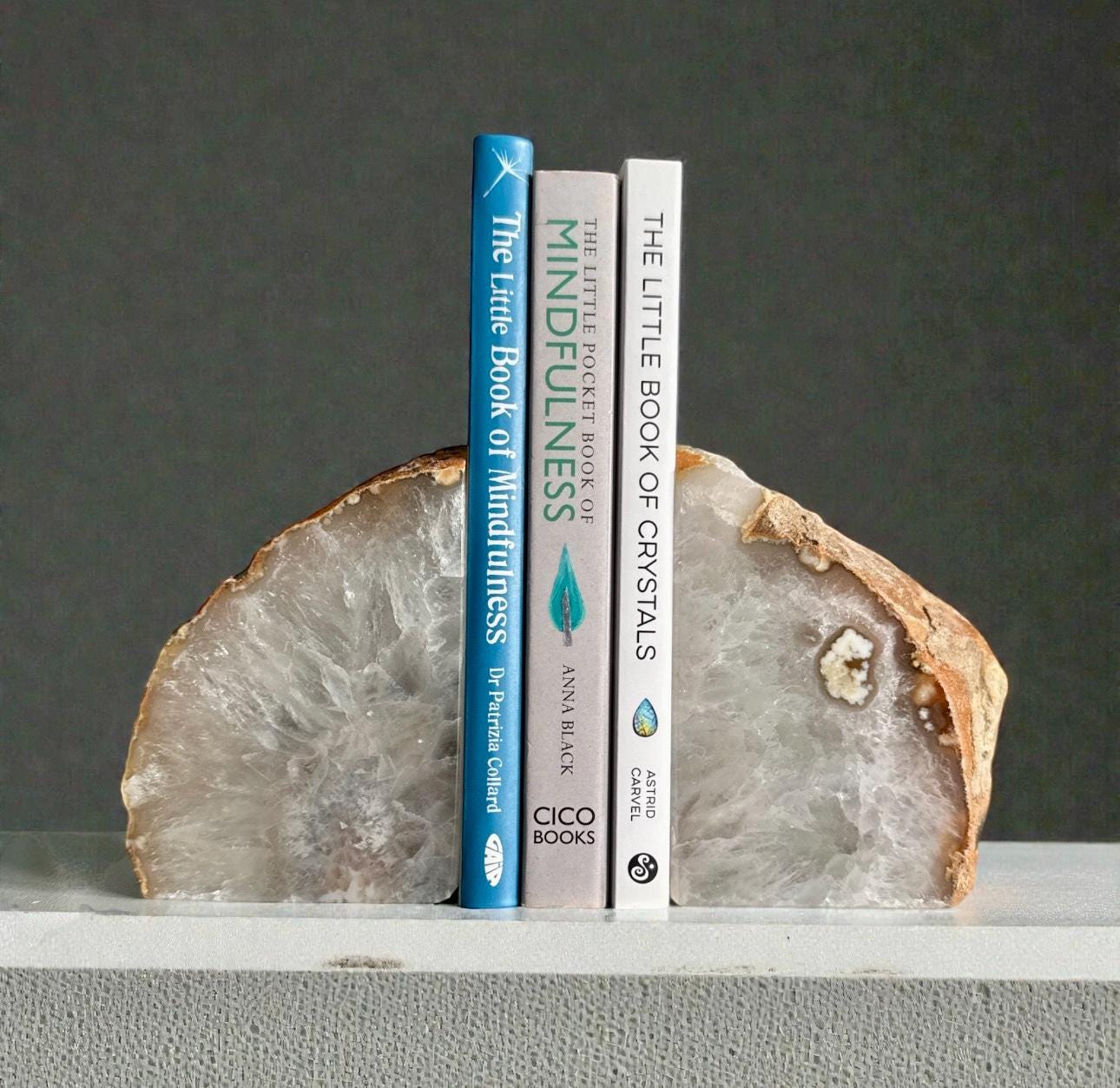 Natural Agate & Quartz Geode Bookends: Natural Crystal Book Ends - Set 3