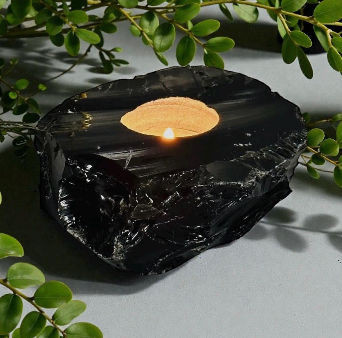 Black Obsidian Candle Holder – Protective Crystal Light | Luna by Louise, Crystal Shop UK