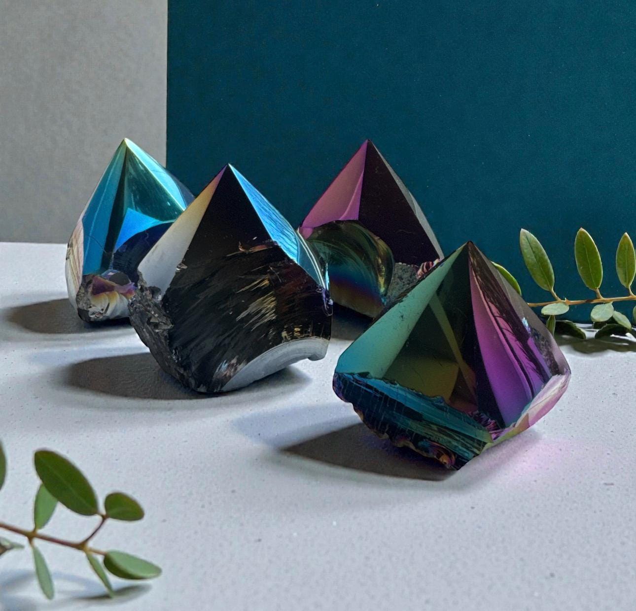 Rainbow Aura Obsidian Crystal – Cut Base Statement Decor