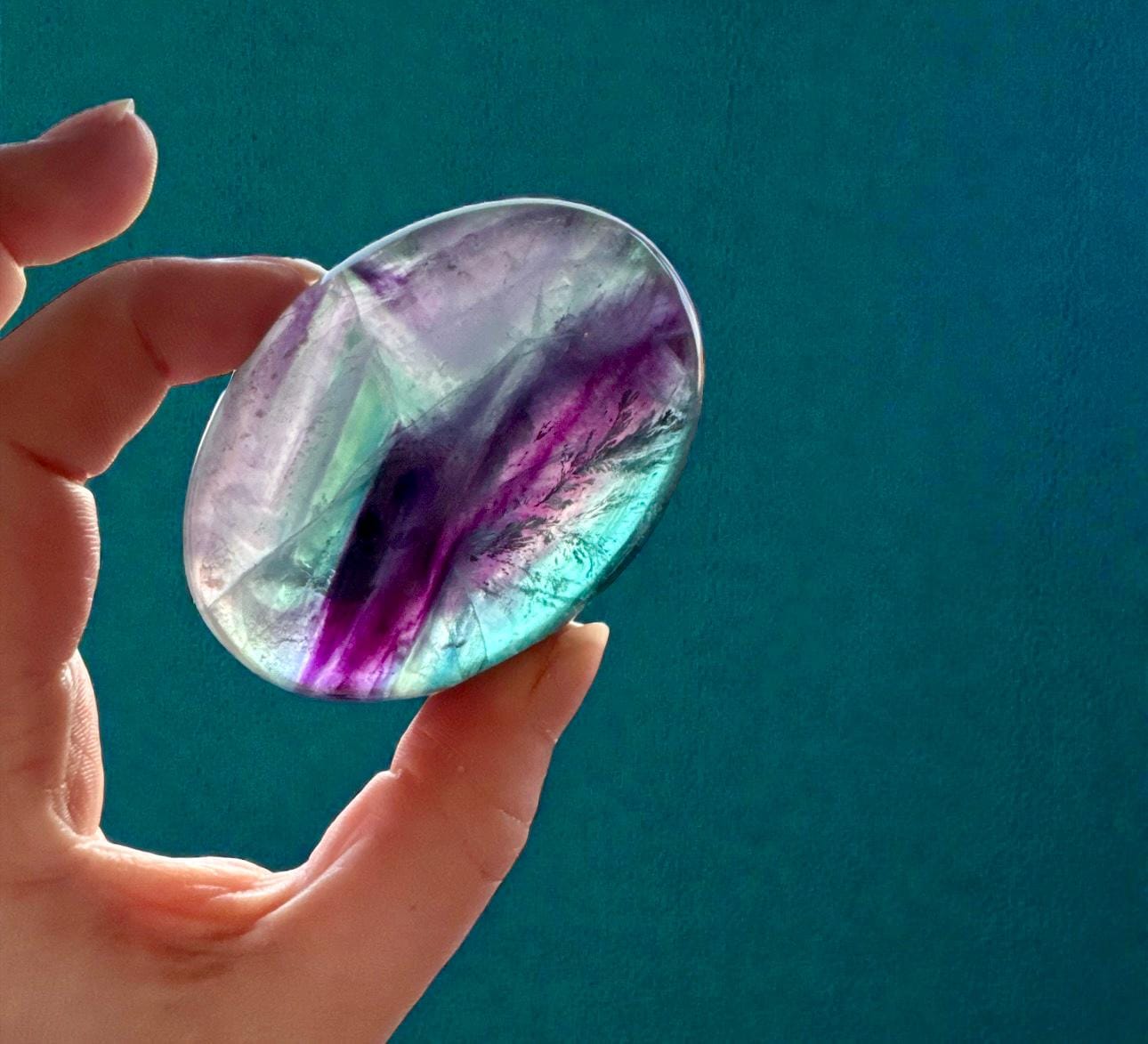 Rainbow Fluorite Palm Stone | Polished Calming Crystal