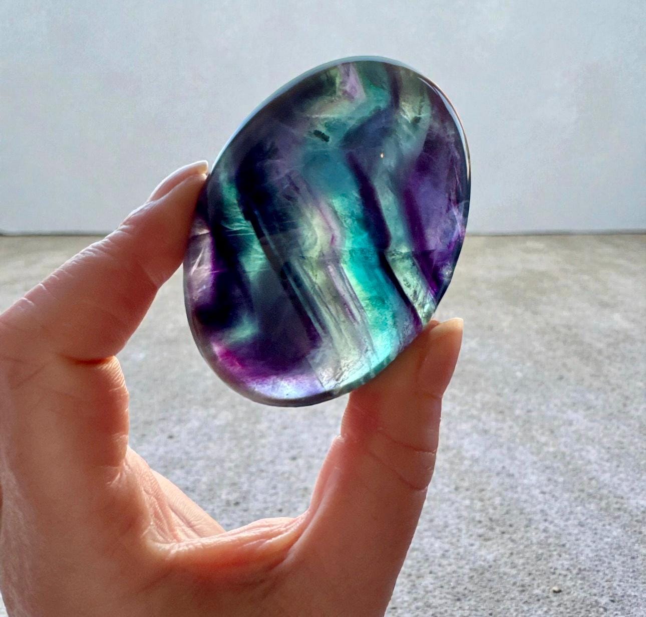 Rainbow Fluorite Palm Stone | Polished Calming Crystal