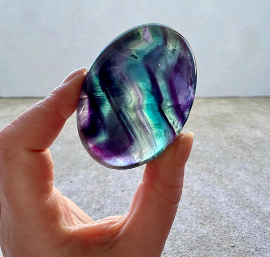 Rainbow Fluorite Palm Stone | Polished Calming Crystal