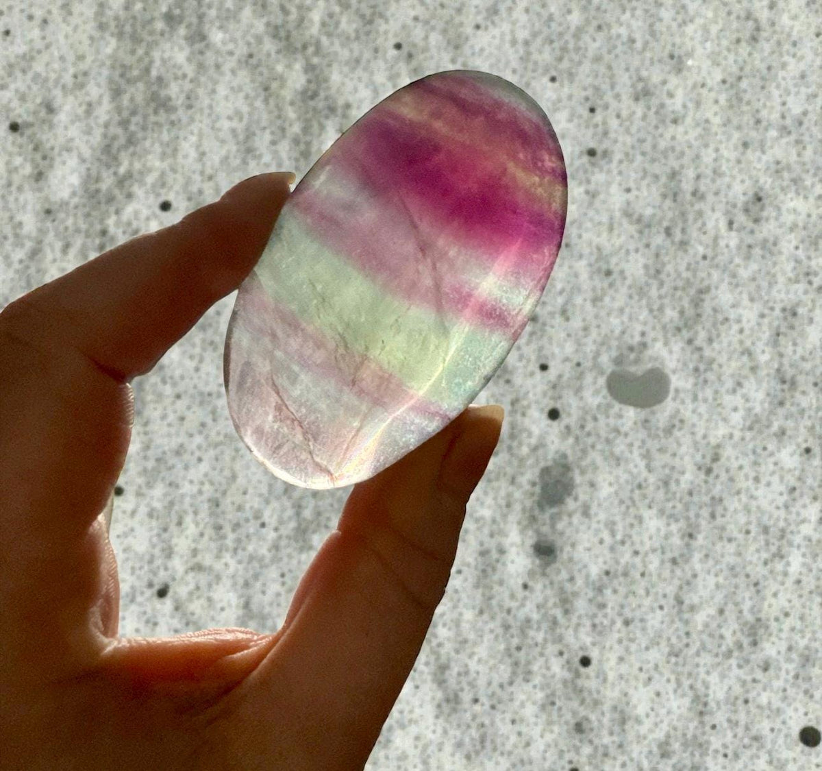 Candy Fluorite Palm Stone: Polished Healing Crystal for Focus & Calm