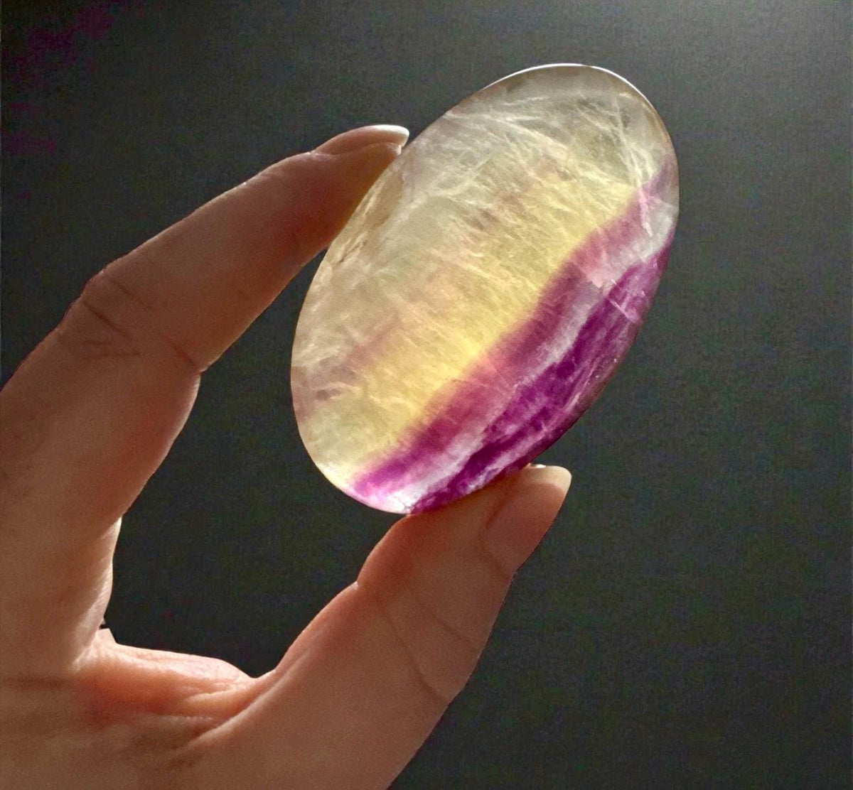 Candy Fluorite Palm Stone: Polished Healing Crystal for Focus & Calm