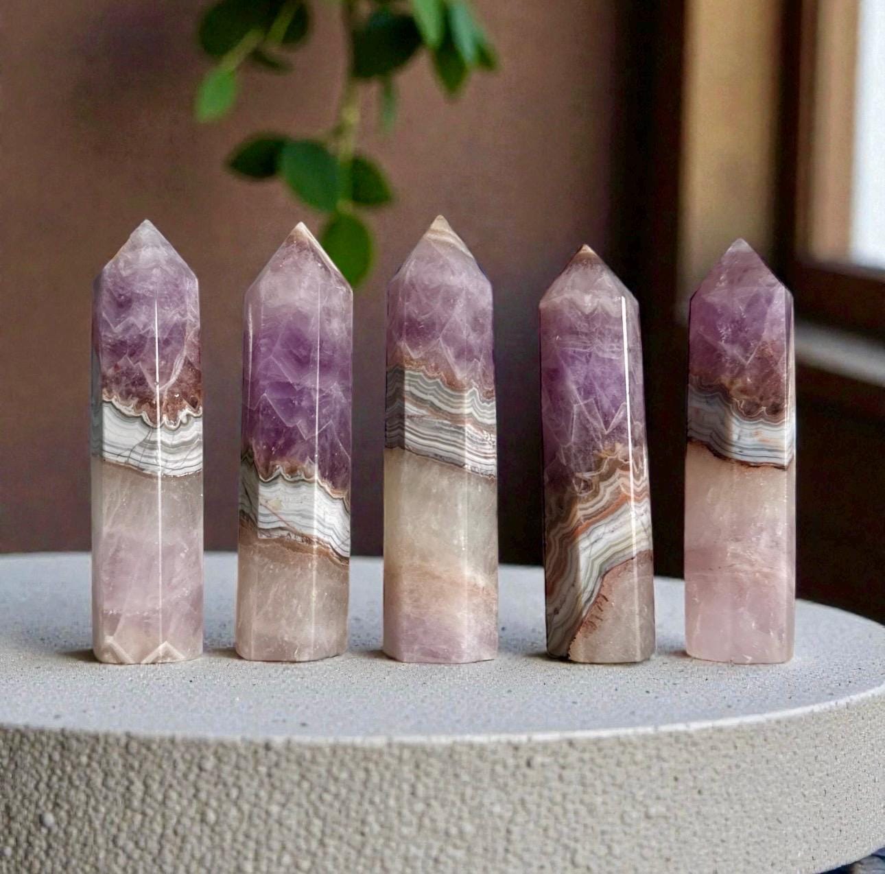 Amethyst & Lace Agate Crystal Tower: Banded Statement Piece
