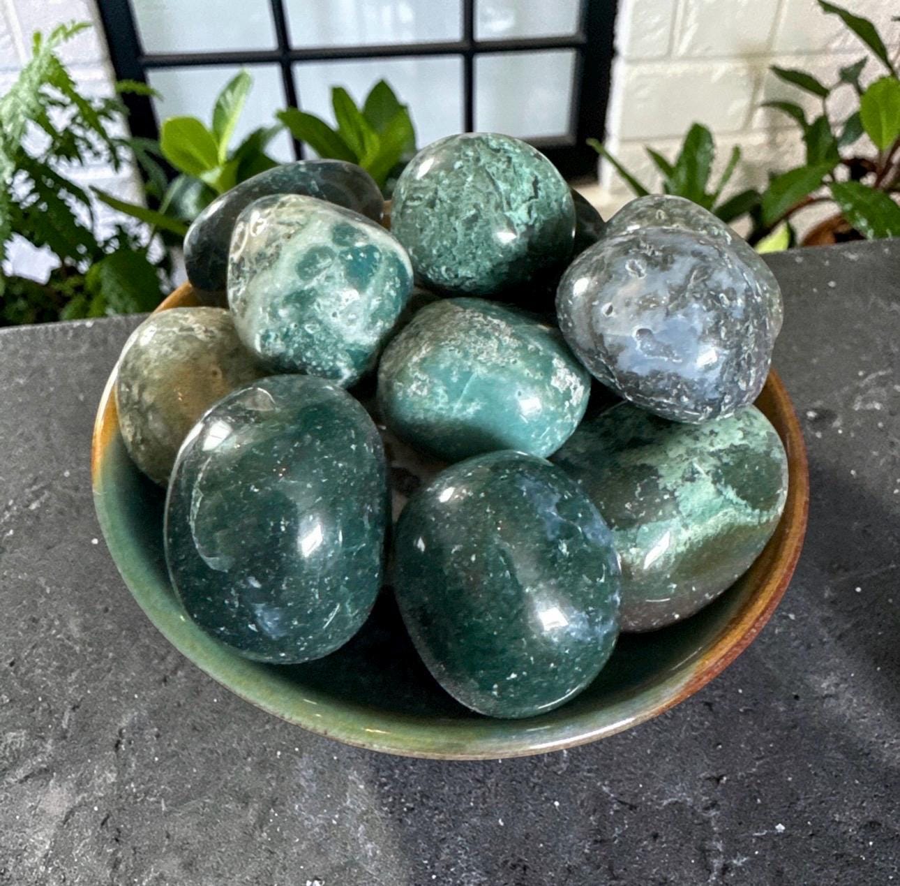 Moss Agate Spherical Tumble Stone | Nurturing Earth Energy in Every Stone