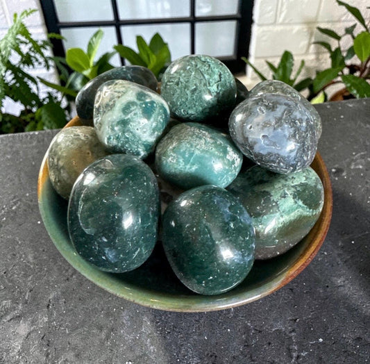 Moss Agate Spherical Tumble Stone | Nurturing Earth Energy in Every Stone