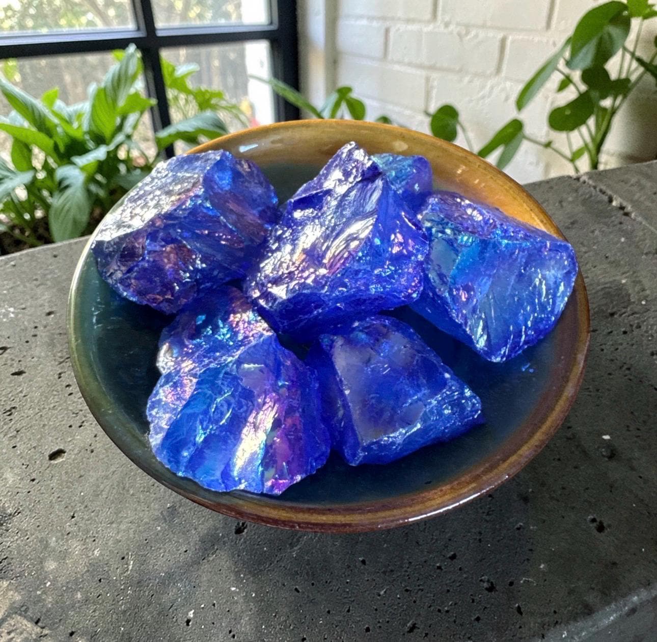 Aura Blue Quartz Crystal Chunk: Iridescent Healing Stone