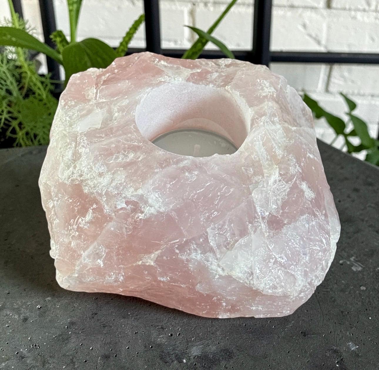 Rose Quartz Crystal Tealight Holder - 'Stone of Love' Candleholder