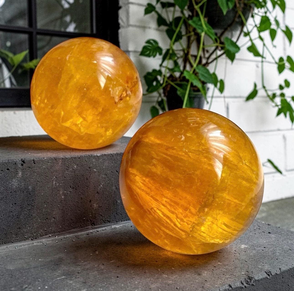 Yellow Fluorite Sphere with Mica: Crystal Healing, Confidence & Creativity 40-55mm