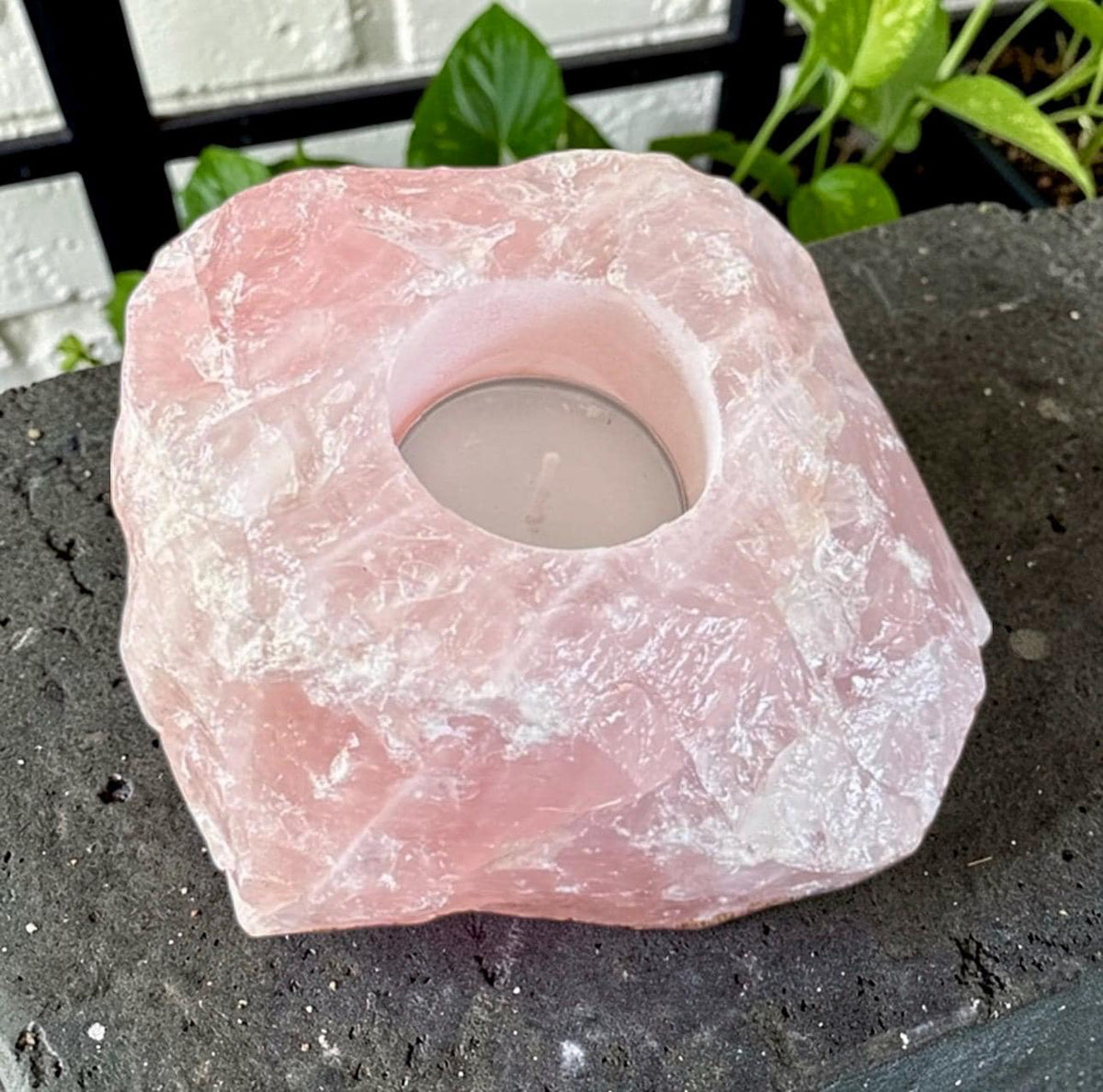 Rose Quartz Crystal Tealight Holder - 'Stone of Love' Candleholder