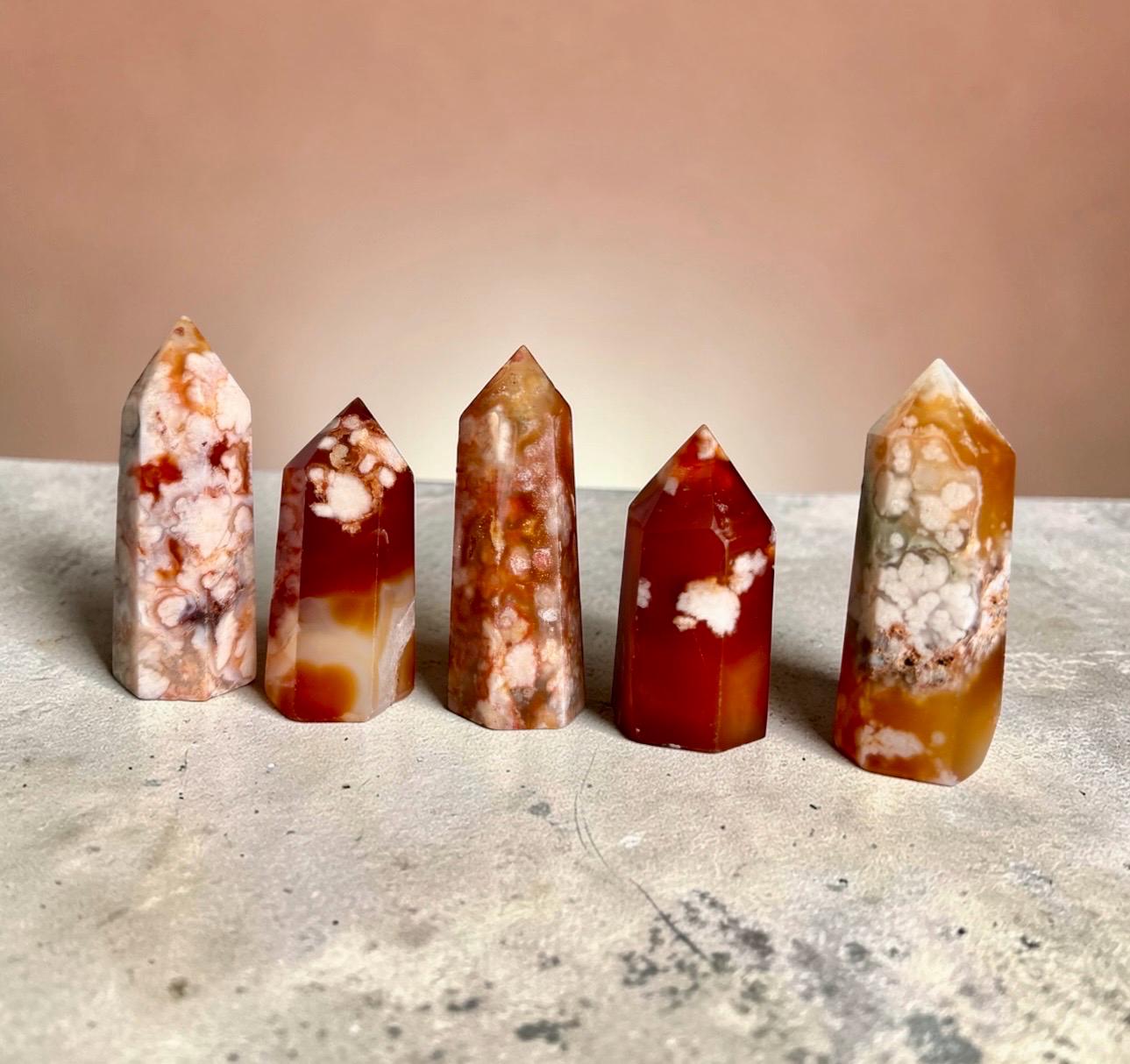 Carnelian & Flower Agate Small Crystal Tower: Luna by Louise