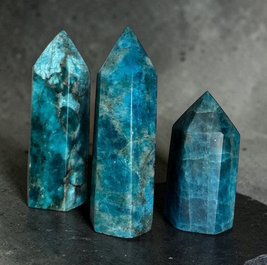 Blue Apatite Crystal Tower: Gemstone Obelisk, Vibrant Energy
