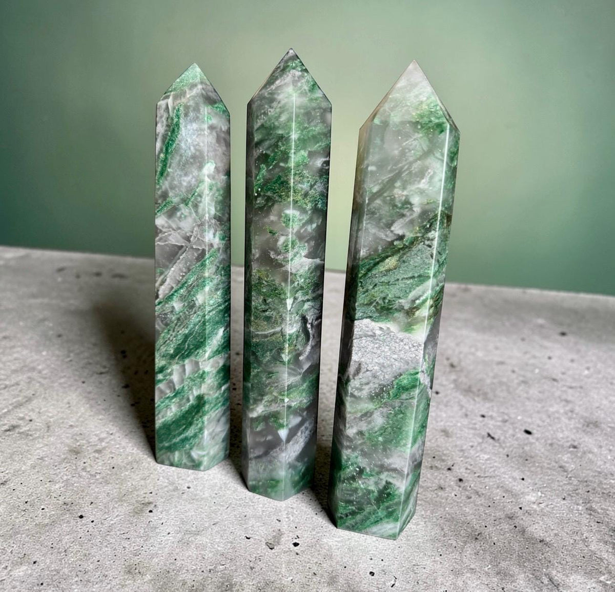Moss Agate Large Tower: Polished Crystal Obelisk for Growth & Balance
