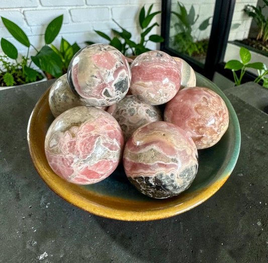 Grade AA Rhodochrosite Mini Sphere: Emotional Healing Crystal 22mm-34mm