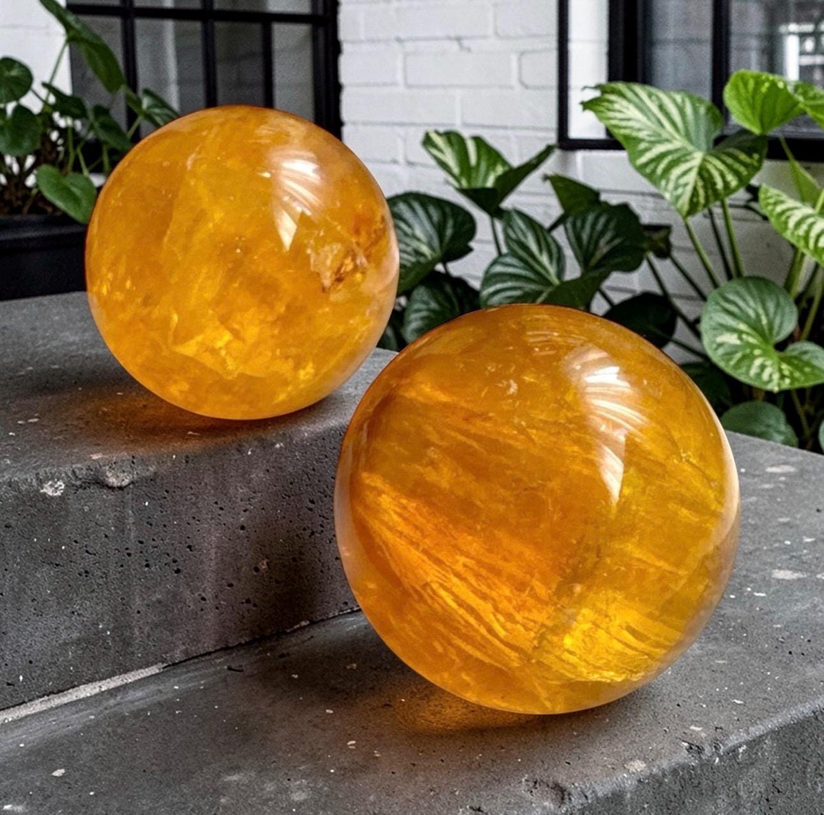 Yellow Fluorite Sphere with Mica: Crystal Healing, Confidence & Creativity 40-55mm