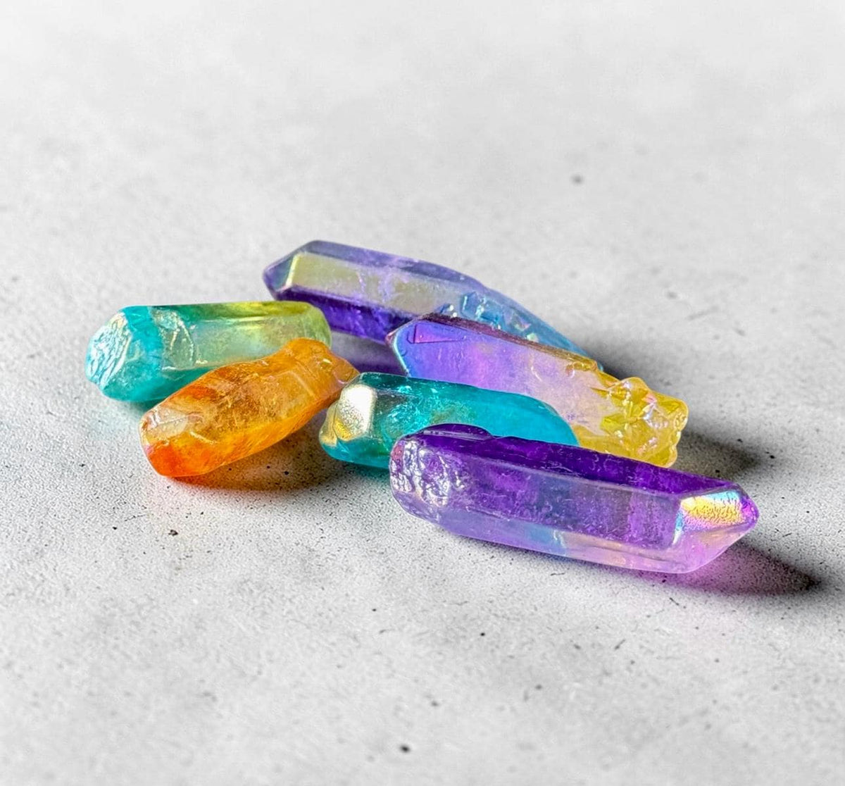 Aura Quartz Point set of 6: Cosmic Calm, Intuition crystal set