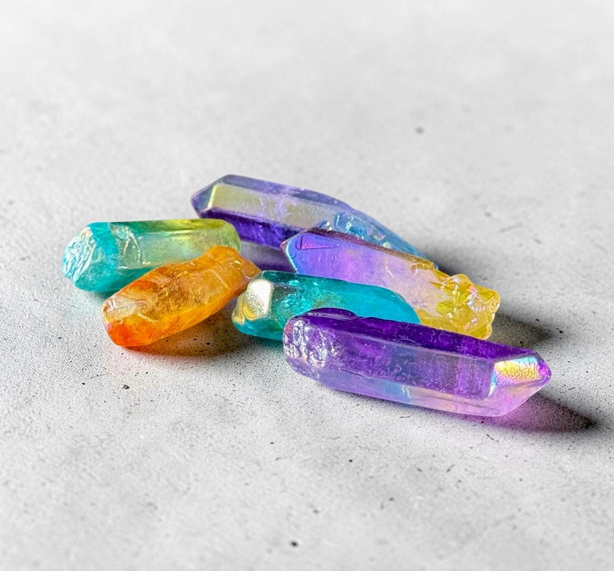 Aura Quartz Point set of 6: Cosmic Calm, Intuition crystal set