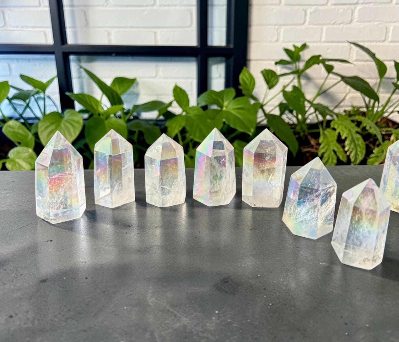 Mini Angel Aura Quartz Crystal Tower: Rainbow Opal Aura Obelisk