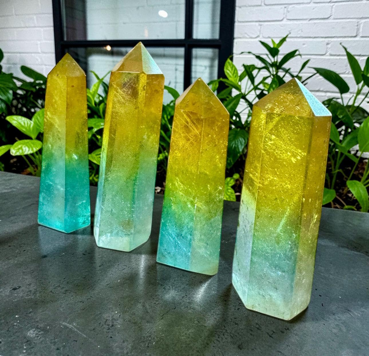 Yellow Green Aura Quartz Towers | Ombre Crystal Points, Sunshine Energy