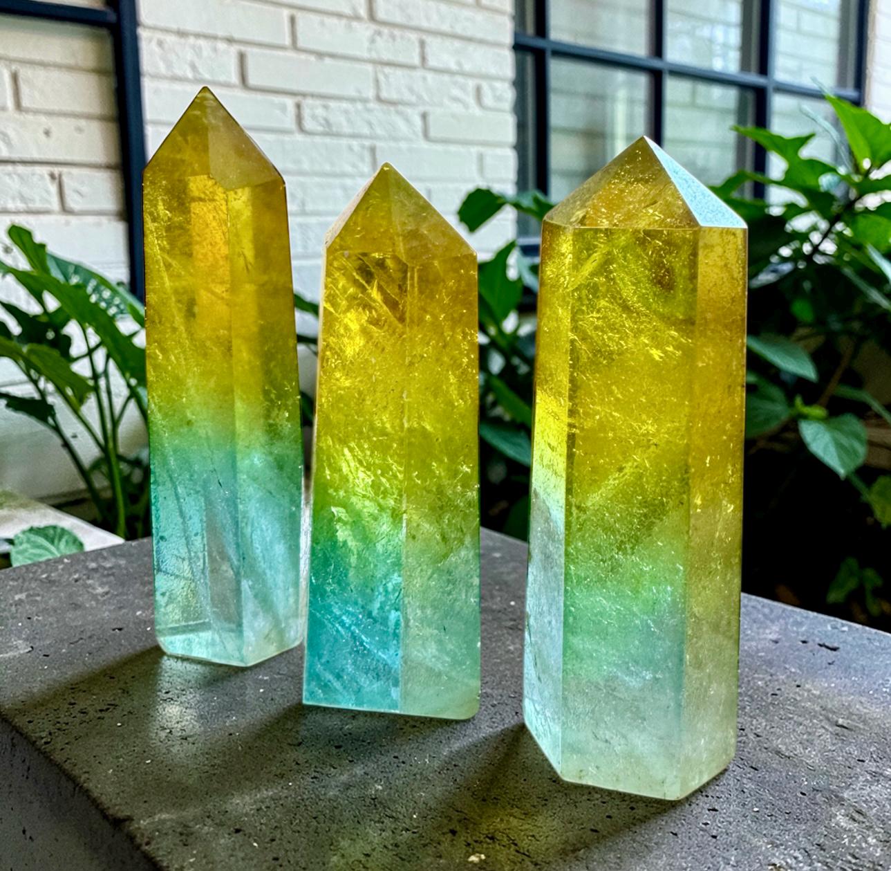 Yellow Green Aura Quartz Towers | Ombre Crystal Points, Sunshine Energy