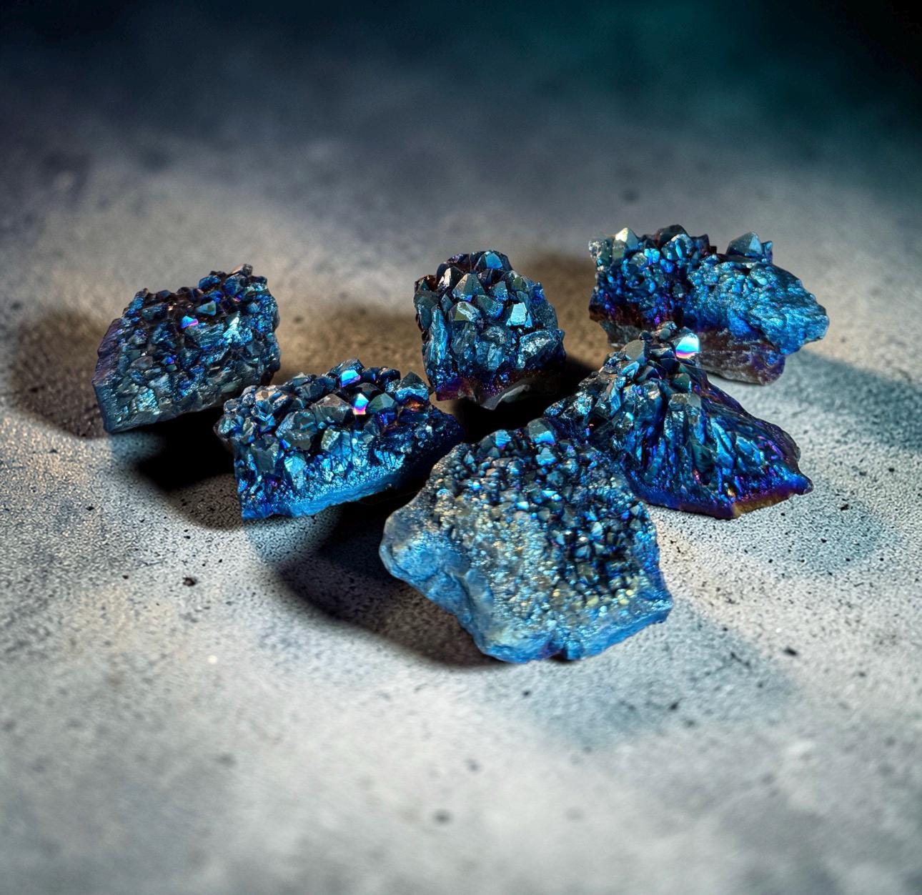Mystic Blue Aura Amethyst Clusters | High Shine Druzy Crystal, Statement Piece