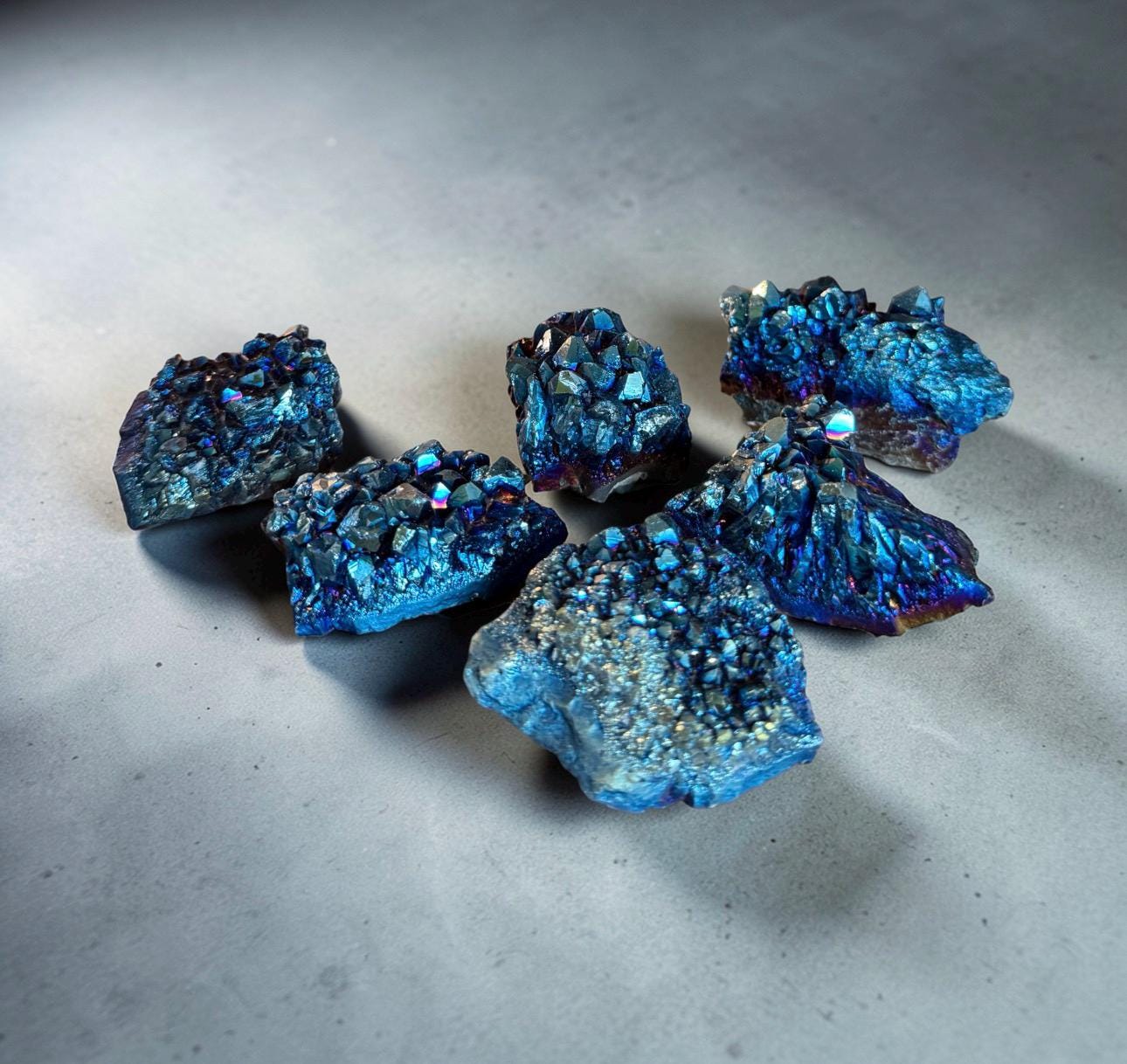 Mystic Blue Aura Amethyst Clusters | High Shine Druzy Crystal, Statement Piece