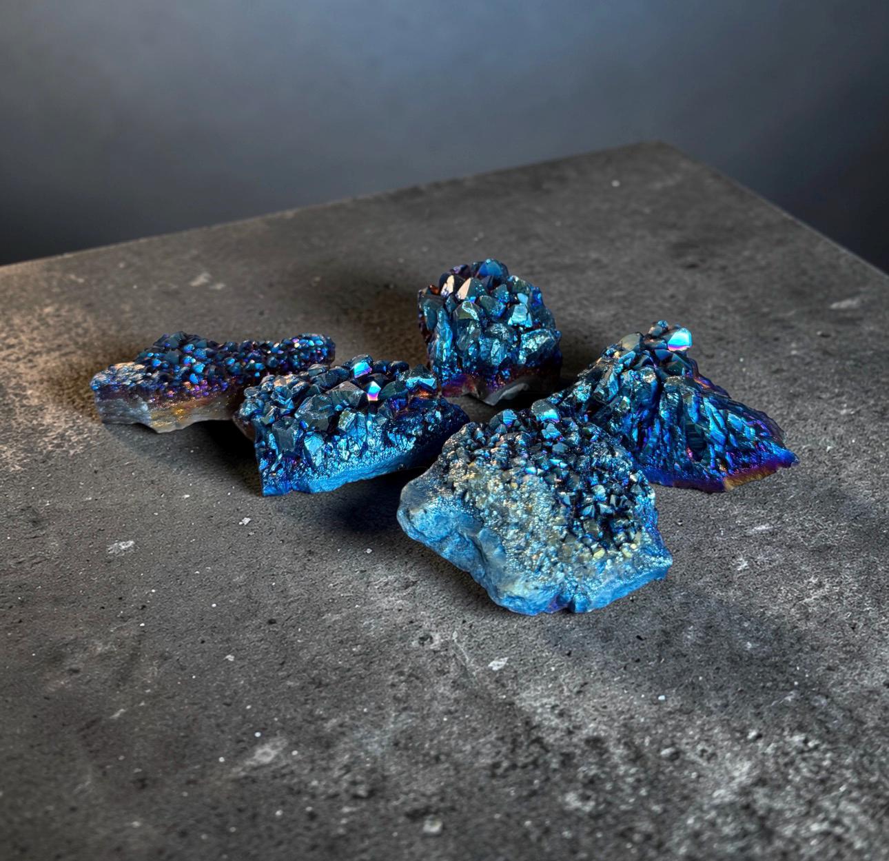 Mystic Blue Aura Amethyst Clusters | High Shine Druzy Crystal, Statement Piece