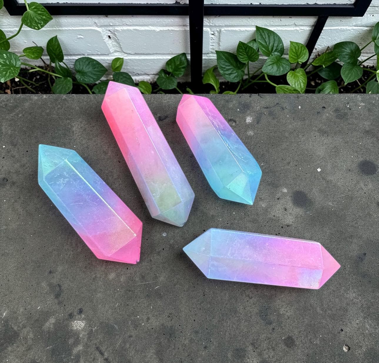 Pink Blue Aura Quartz Double Terminated Points – Calming Crystal for Balance
