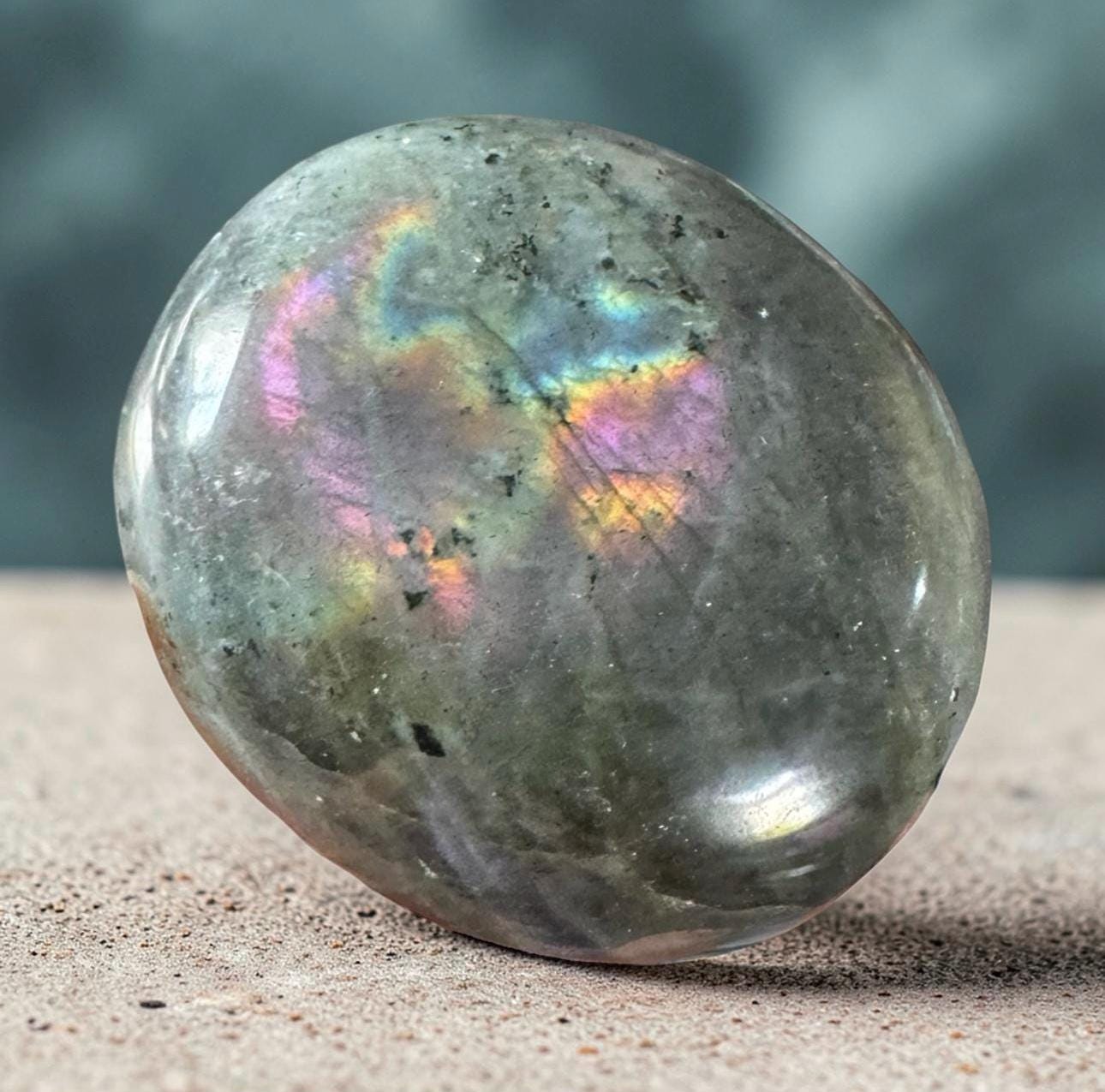 Sunset Labradorite Palm Stone: Pink - Purple - Gold and Blues. Calming Crystal for Meditation