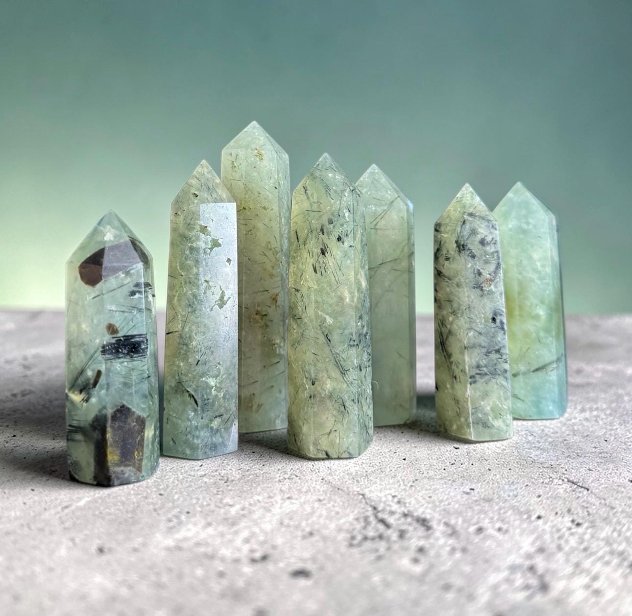 Prehnite Crystal Point with Black Tourmaline Rutile - Healing Stone