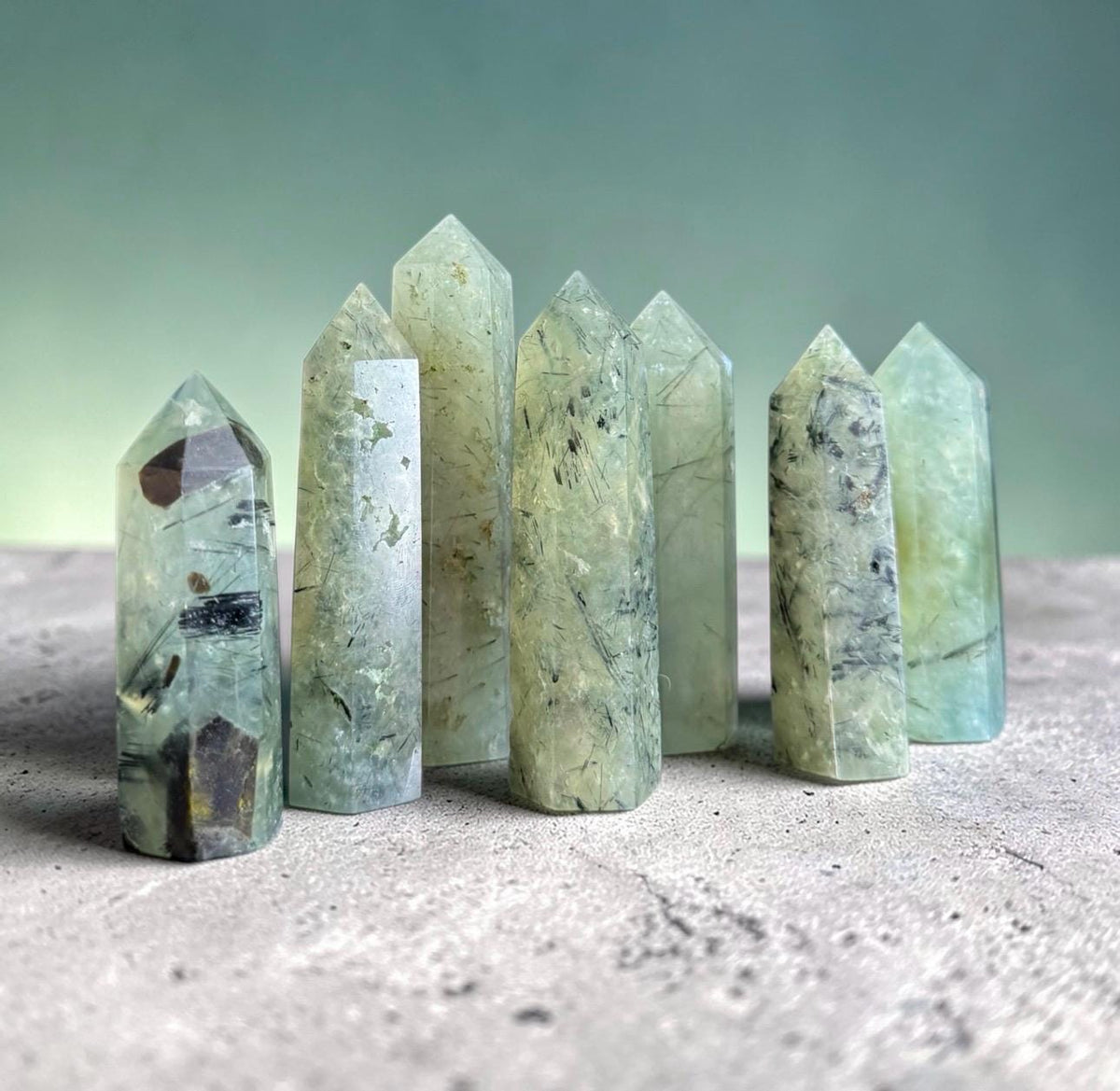 Prehnite Crystal Point with Black Tourmaline Rutile - Healing Stone