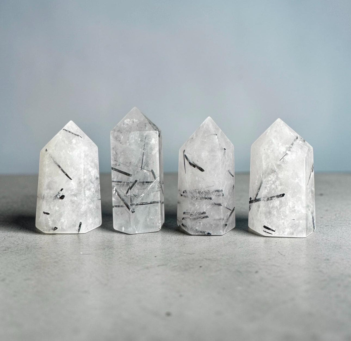 Tourmalinated Quartz Tower: Black Tourmaline Inclusions, Balance & Protection