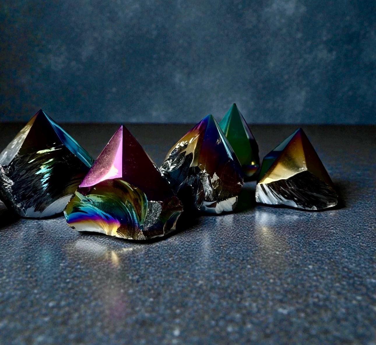 Rainbow Aura Obsidian Crystal – Cut Base Statement Decor