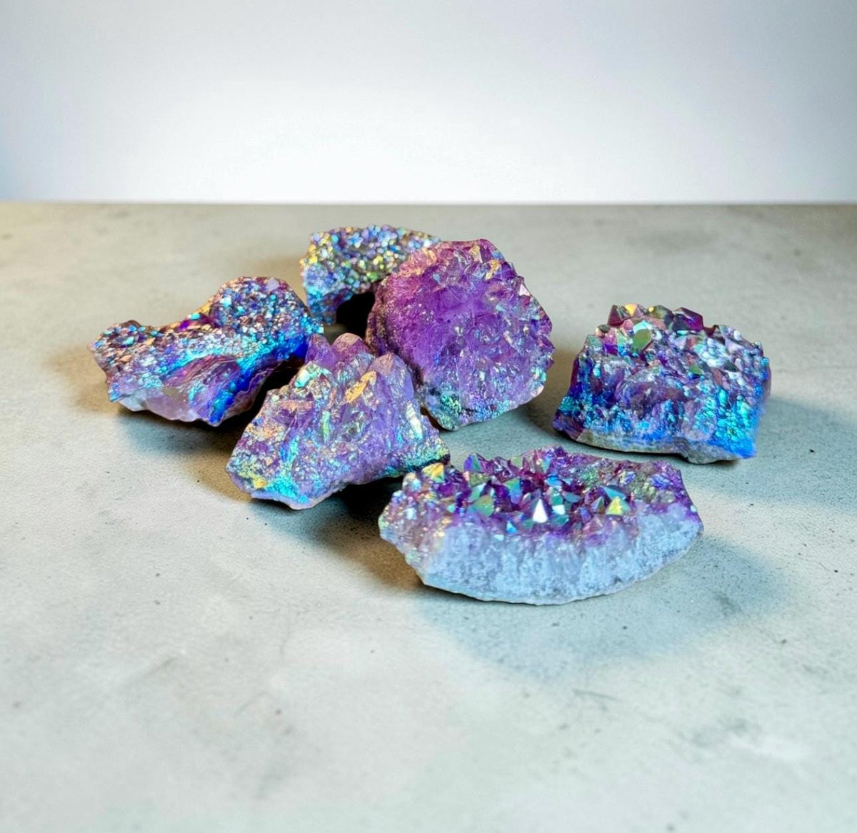 Purple Galaxy Aura Amethyst Cluster: Cosmic Crystal Decor
