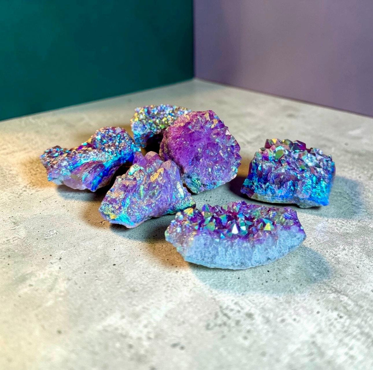 Purple Galaxy Aura Amethyst Cluster: Cosmic Crystal Decor