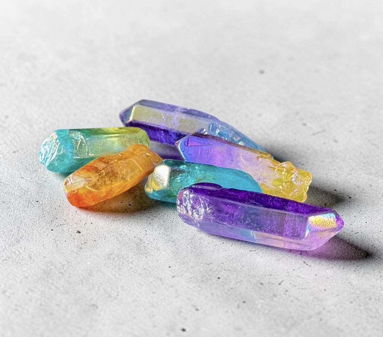 Aura Quartz Point set of 6: Cosmic Calm, Intuition crystal set