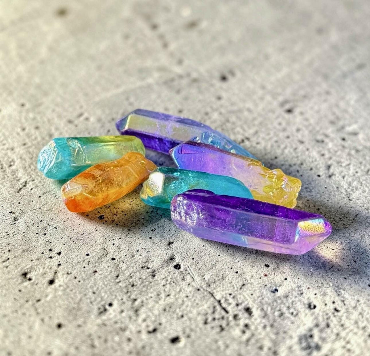 Aura Quartz Point set of 6: Cosmic Calm, Intuition crystal set