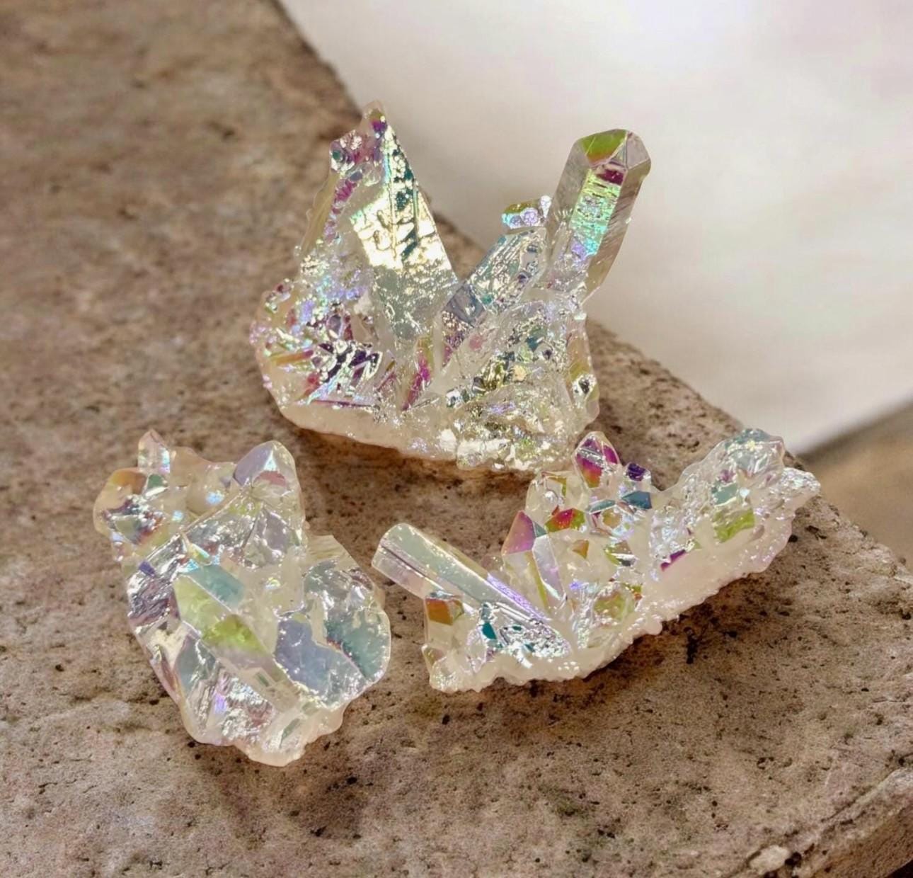 Angel Aura White Quartz Cluster: Iridescent Crystal Healing