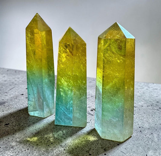 Yellow Green Aura Quartz Towers | Ombre Crystal Points, Sunshine Energy