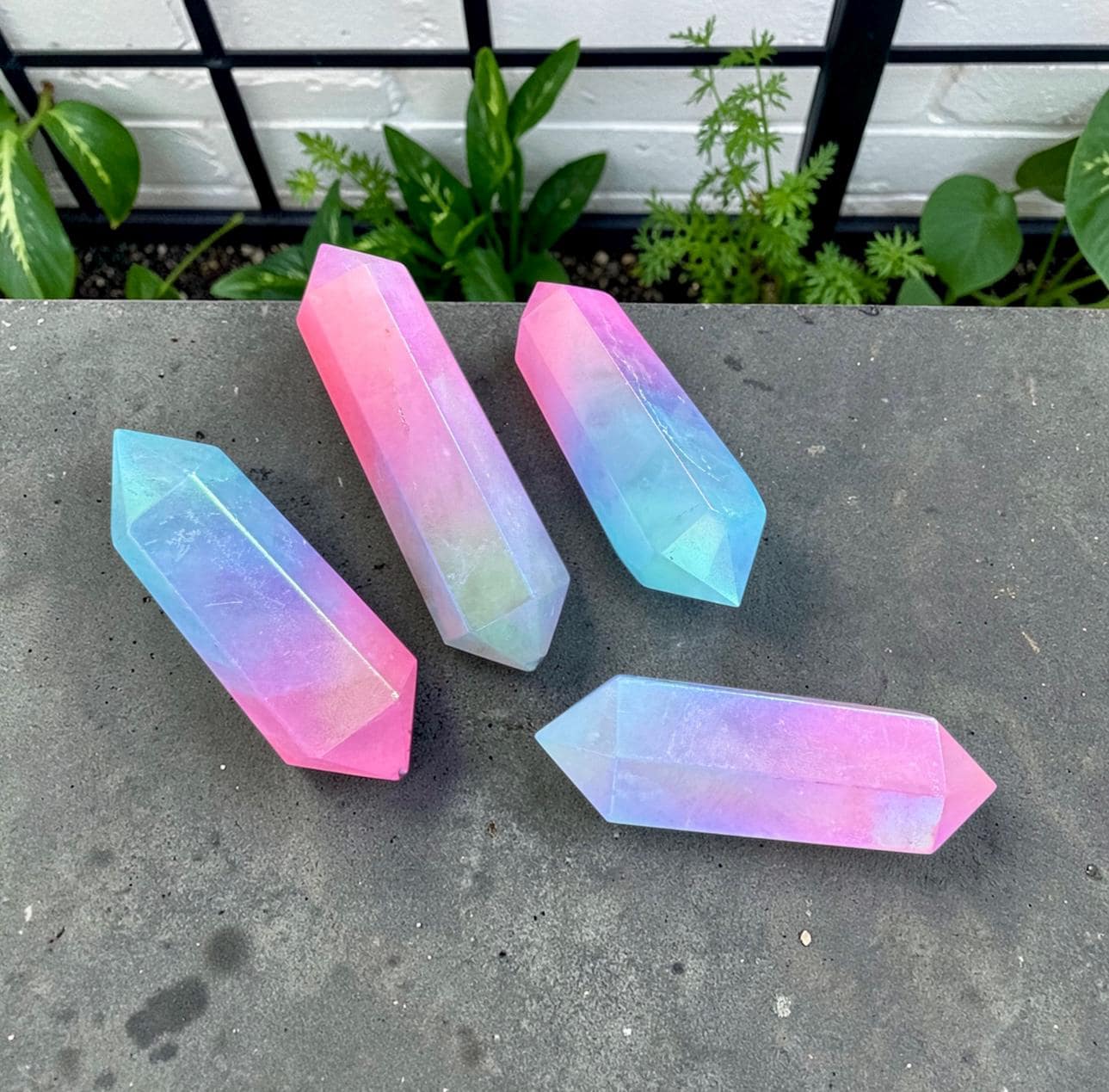 Pink Blue Aura Quartz Double Terminated Points – Calming Crystal for Balance