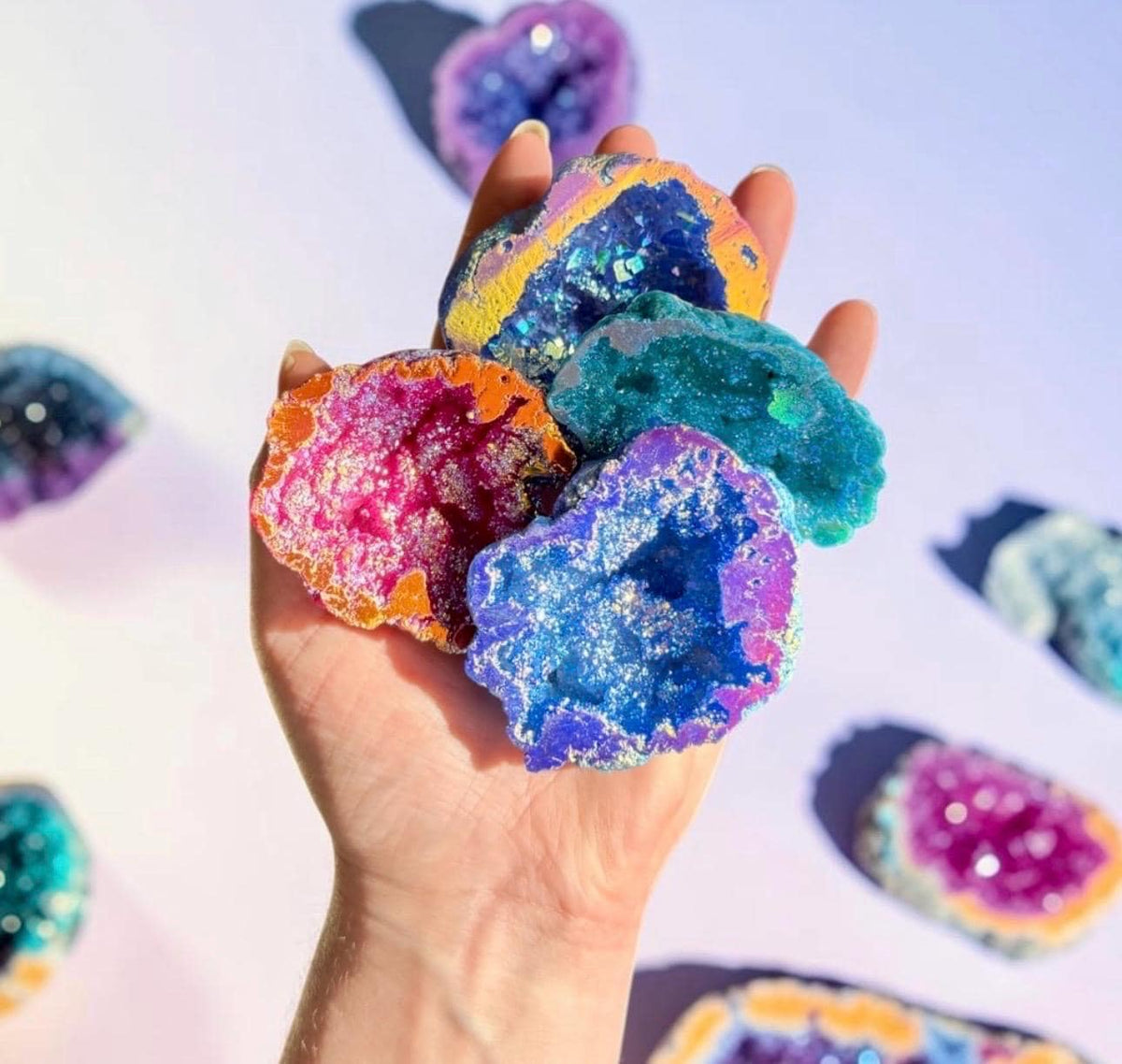 Aura Quartz Geode in a Gift Box, Mystery Rainbow Aura Crystal Decor, Spiritual Keepsake, Luna by Louise UK