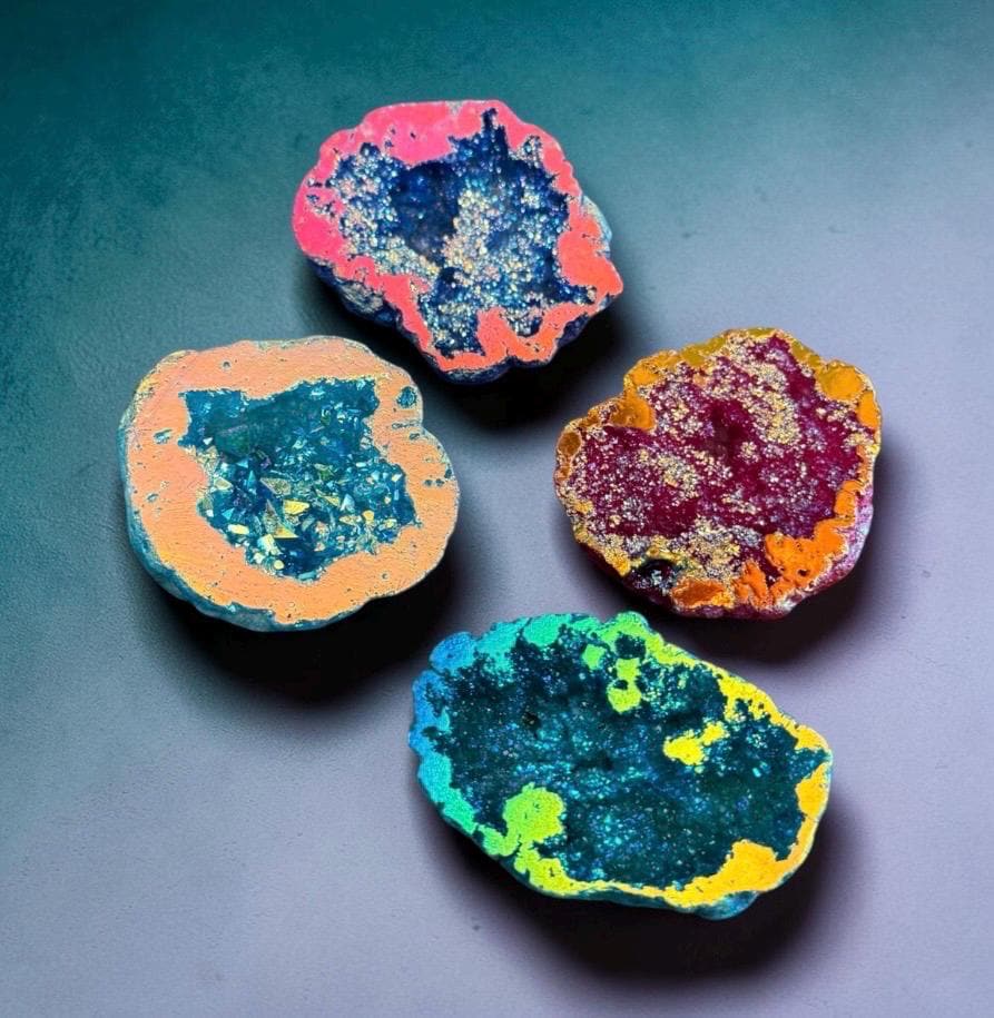 Aura Quartz Geode Gift Box, Rainbow Crystal Decor, Spiritual Keepsake, Luna by Louise UK