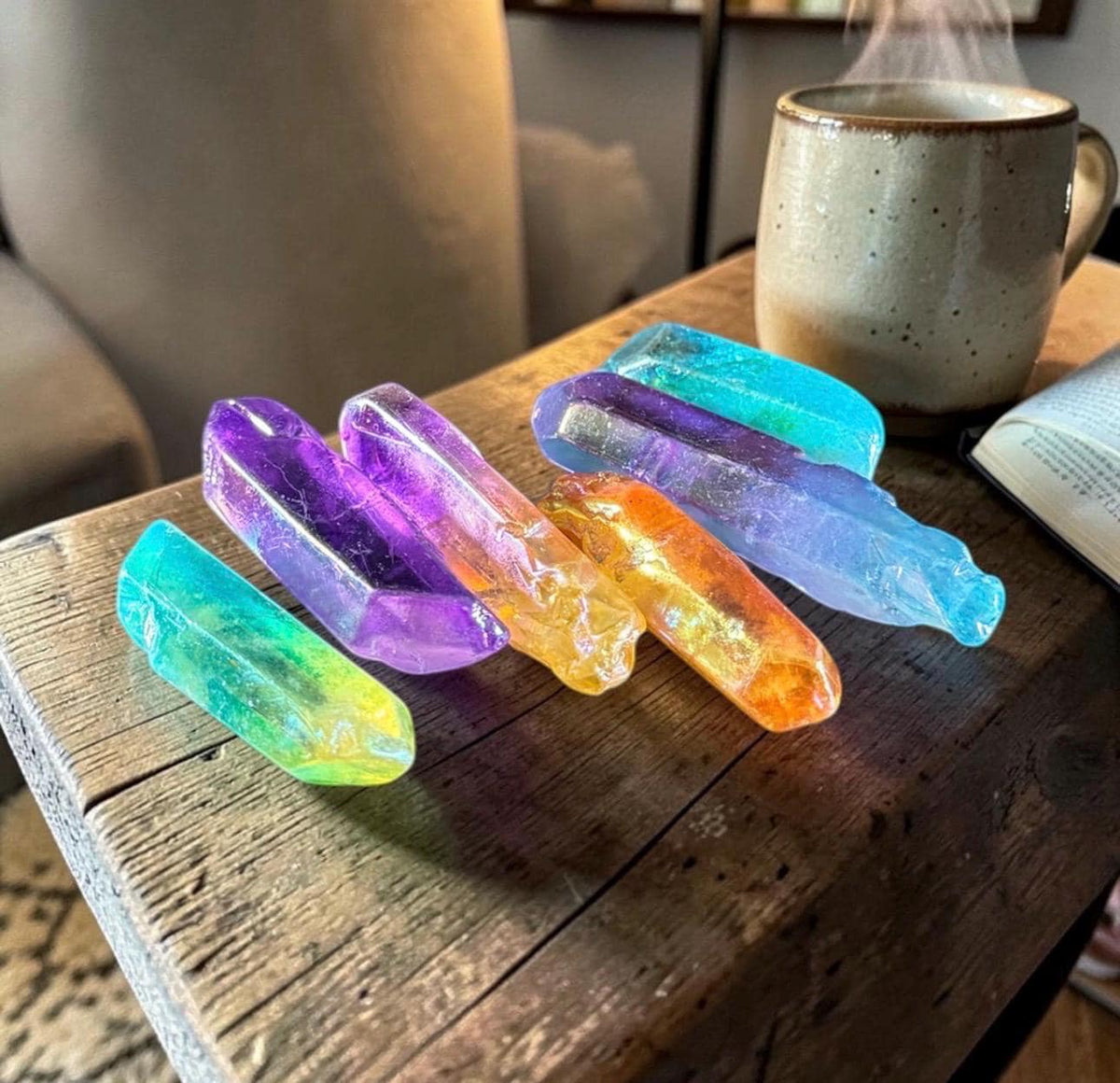 Aura Quartz Point set of 6: Cosmic Calm, Intuition crystal set