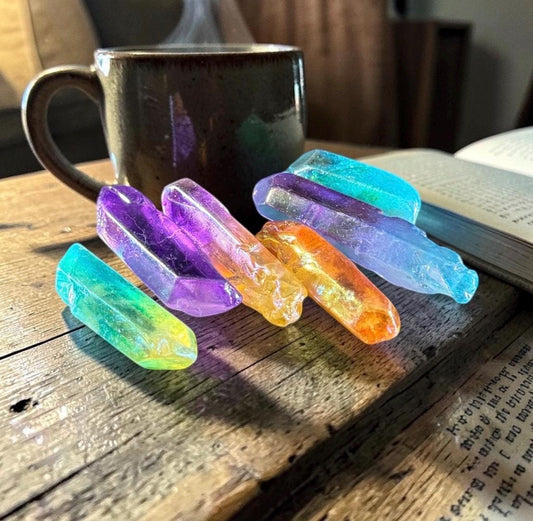 Aura Quartz Point set of 6: Cosmic Calm, Intuition crystal set