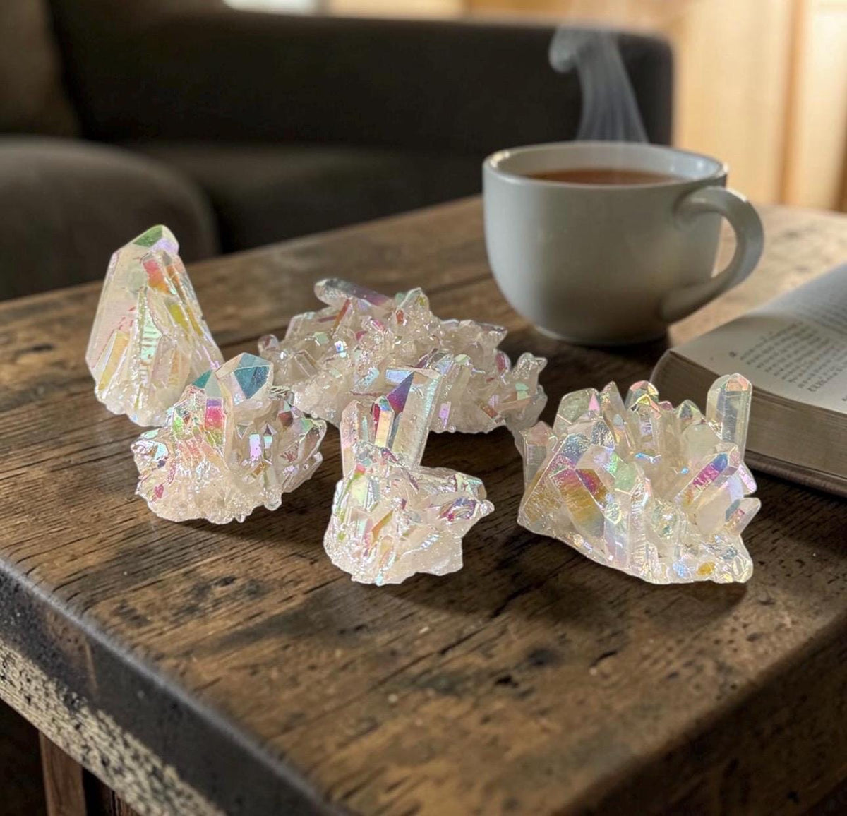 Angel Aura White Quartz Cluster: Iridescent Crystal Healing