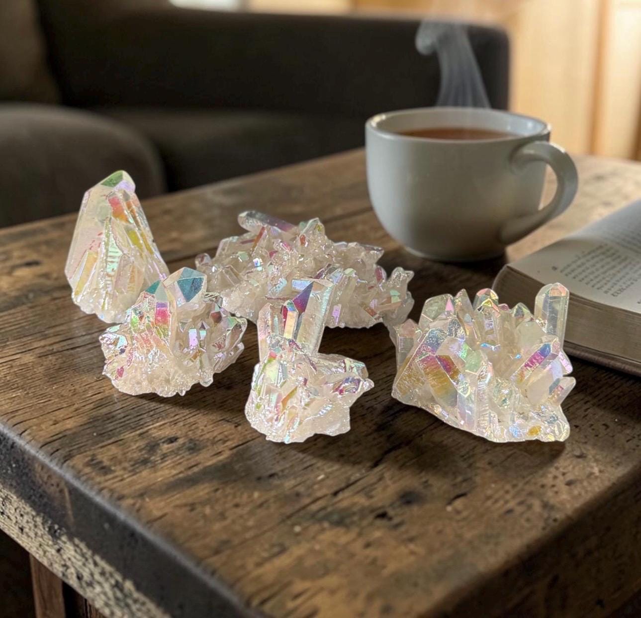 Angel Aura White Quartz Cluster: Iridescent Crystal Healing